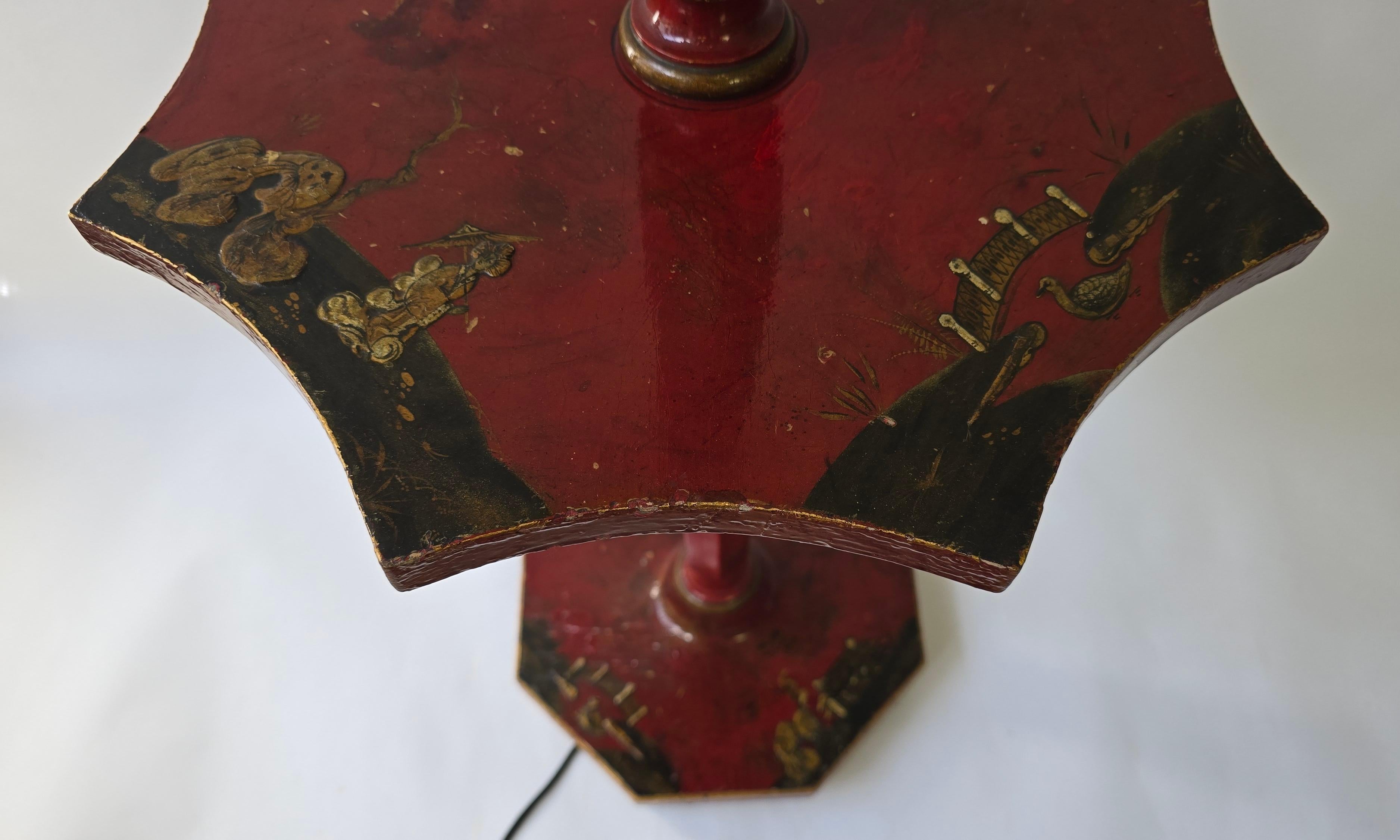 Lampada da terra con tavolo Chinoiserie laccato rosso, Francia, 1920-1940 ca. in vendita 7