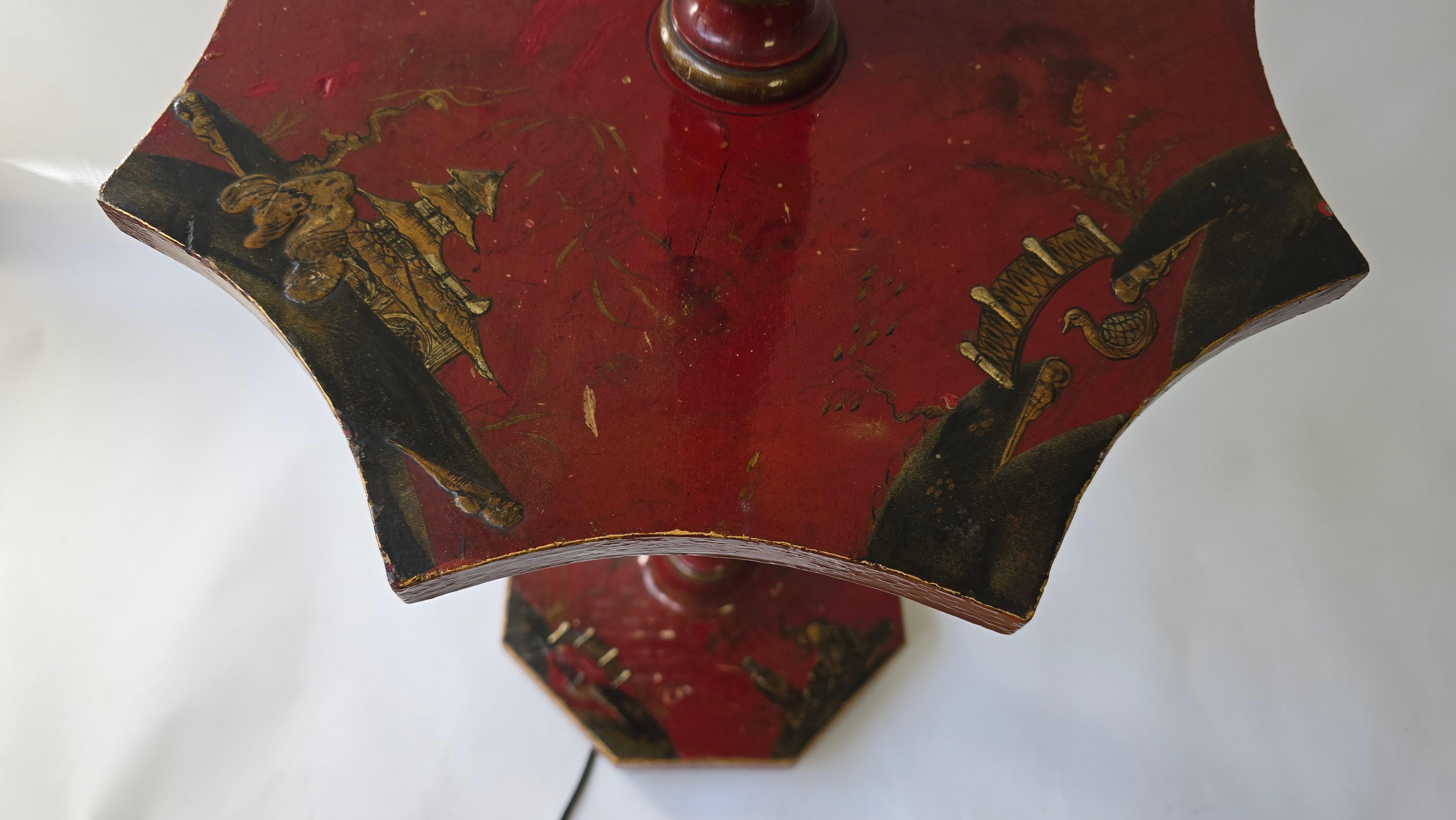 Lampada da terra con tavolo Chinoiserie laccato rosso, Francia, 1920-1940 ca. in vendita 8