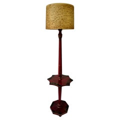 Striking Red Lacquered Chinoiserie Floor Lamp with Table, France, ca. 1920–1940