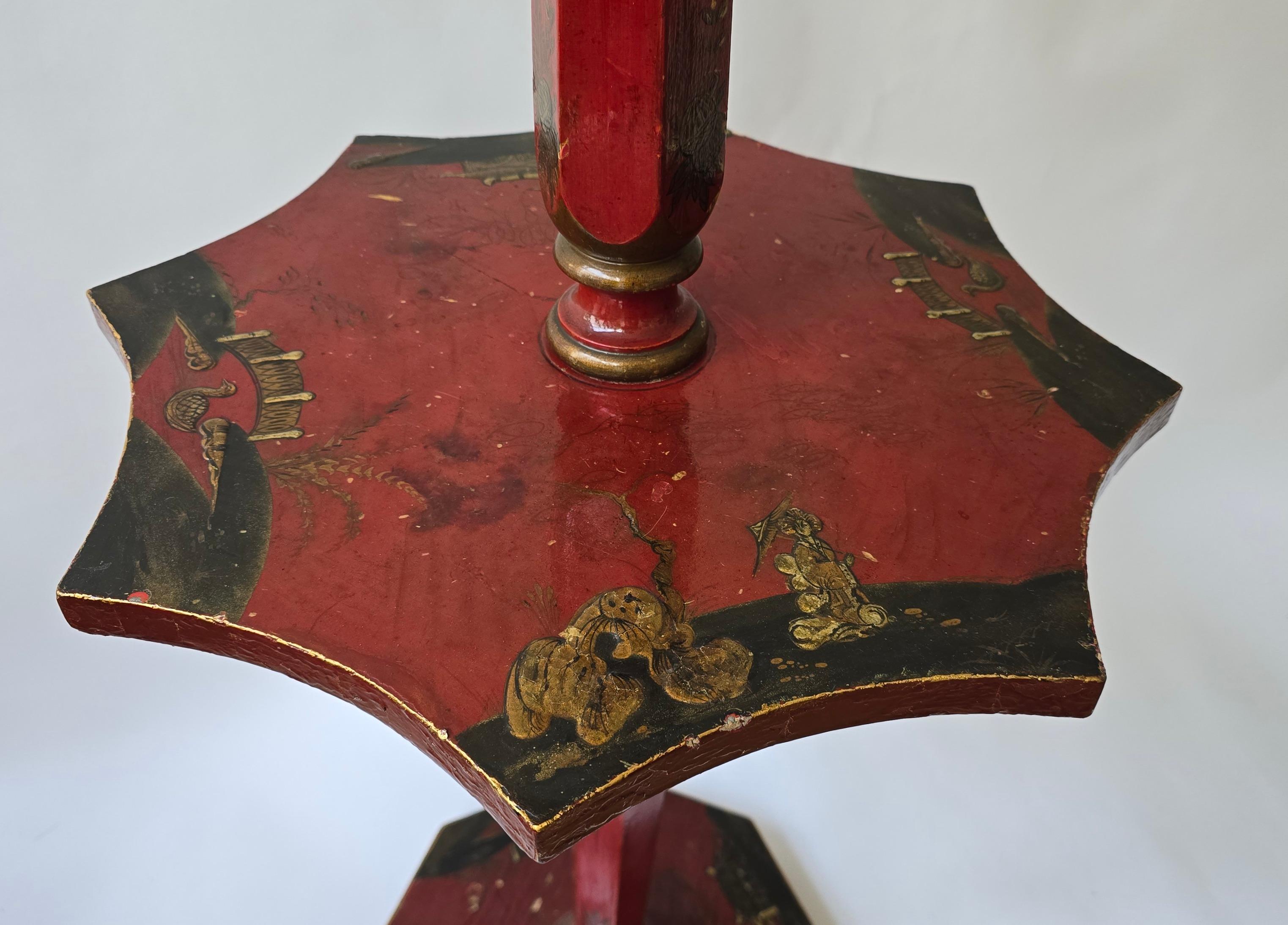Laccato Lampada da terra con tavolo Chinoiserie laccato rosso, Francia, 1920-1940 ca. in vendita