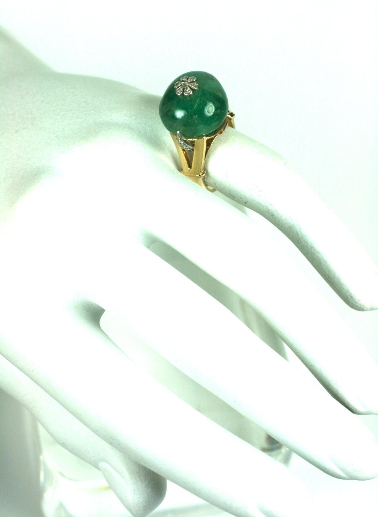 Striking Retro Emerald Bead and Diamond Ring For Sale 8