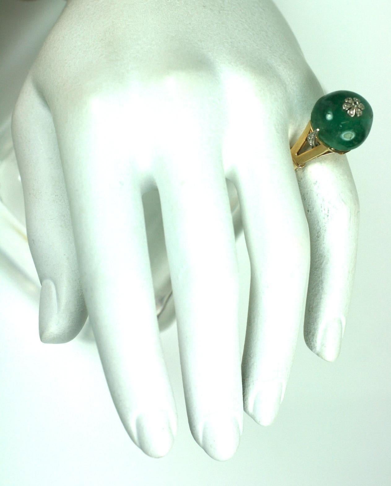 Striking Retro Emerald Bead and Diamond Ring For Sale 9