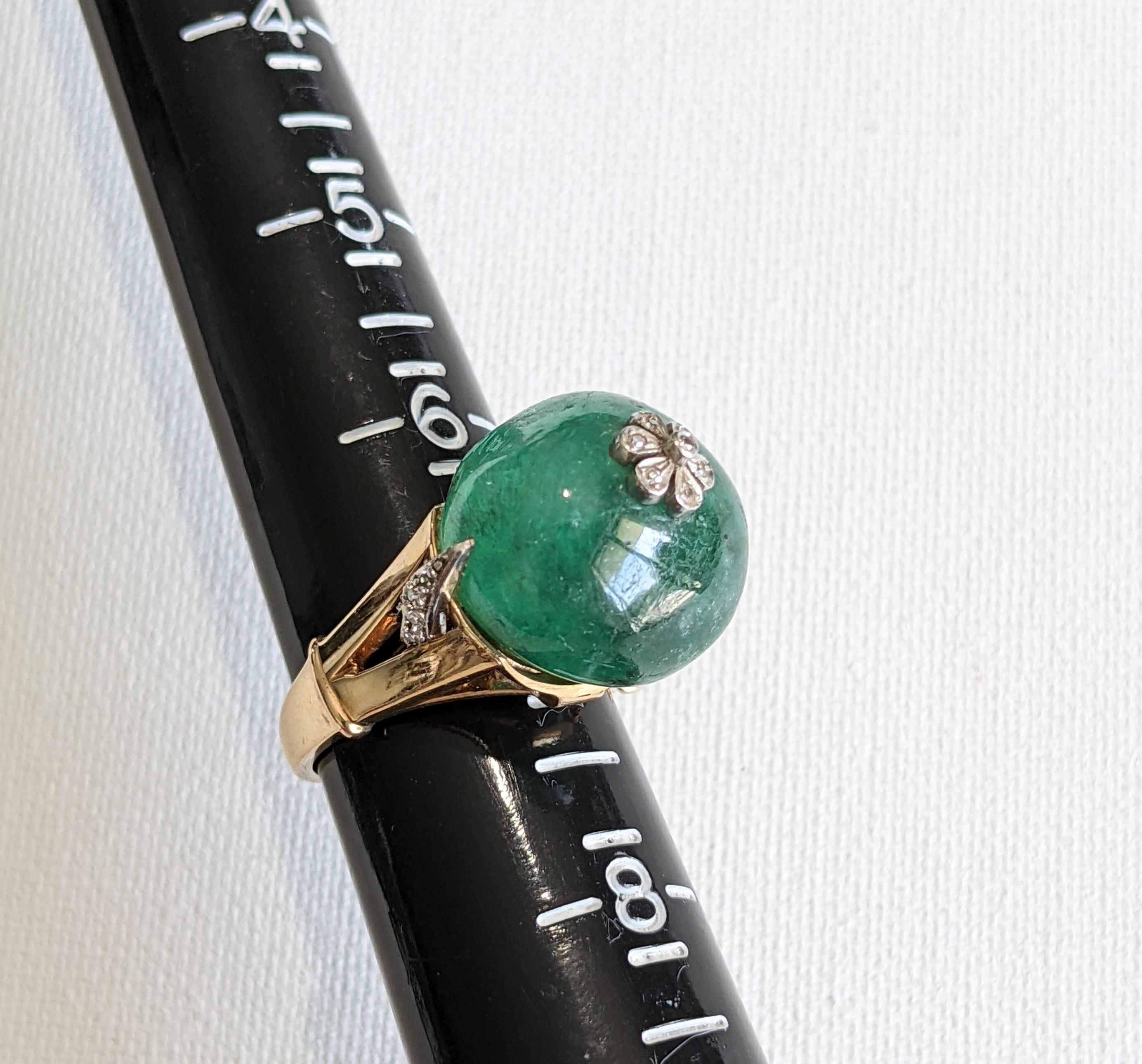 Striking Retro Emerald Bead and Diamond Ring For Sale 13