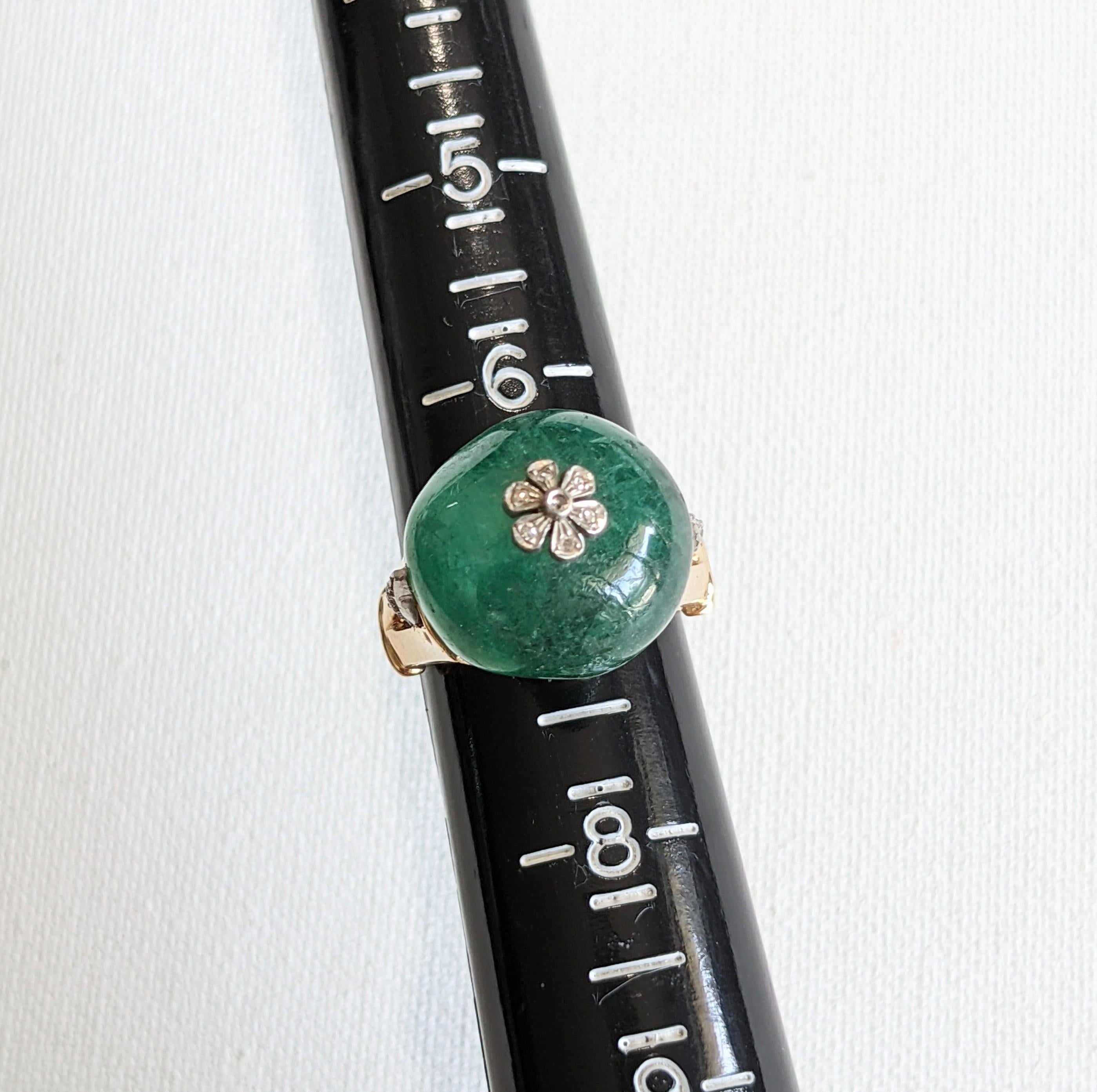Striking Retro Emerald Bead and Diamond Ring For Sale 14
