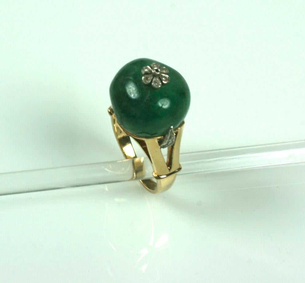 Striking Retro Emerald Bead and Diamond Ring In Good Condition For Sale In Riverdale, NY