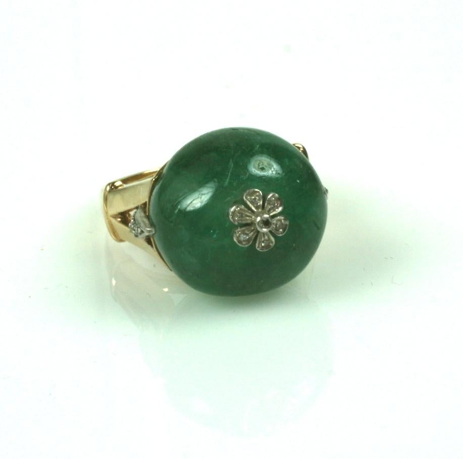 Women's or Men's Striking Retro Emerald Bead and Diamond Ring For Sale