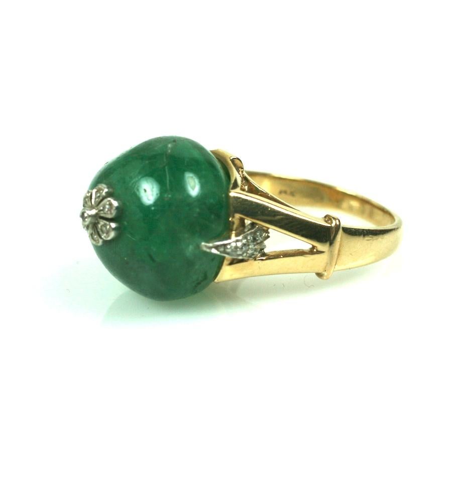 Striking Retro Emerald Bead and Diamond Ring For Sale 1