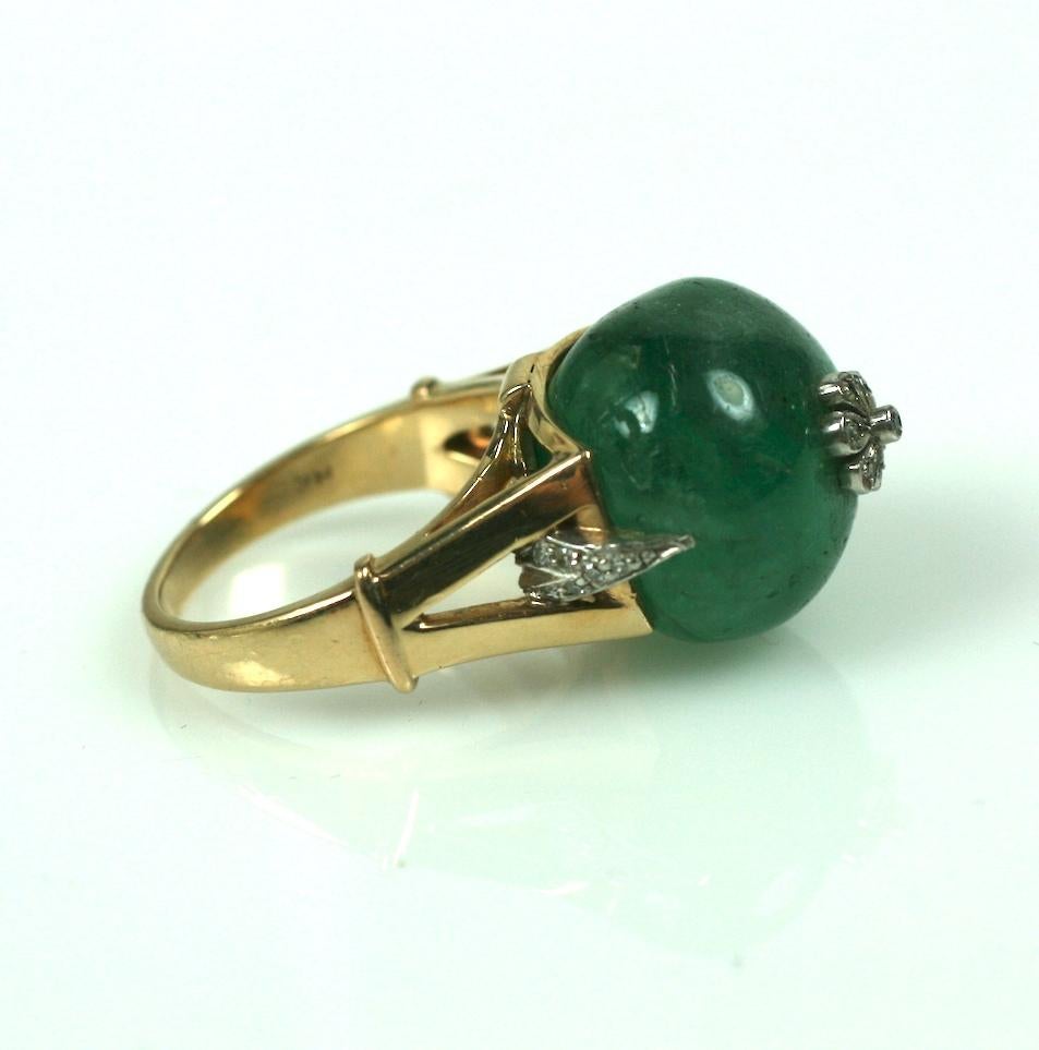 Striking Retro Emerald Bead and Diamond Ring For Sale 2