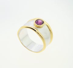 Striking Rhodolite Garnet Solitaire Sterling Silver Ring Estate Fine Jewelry