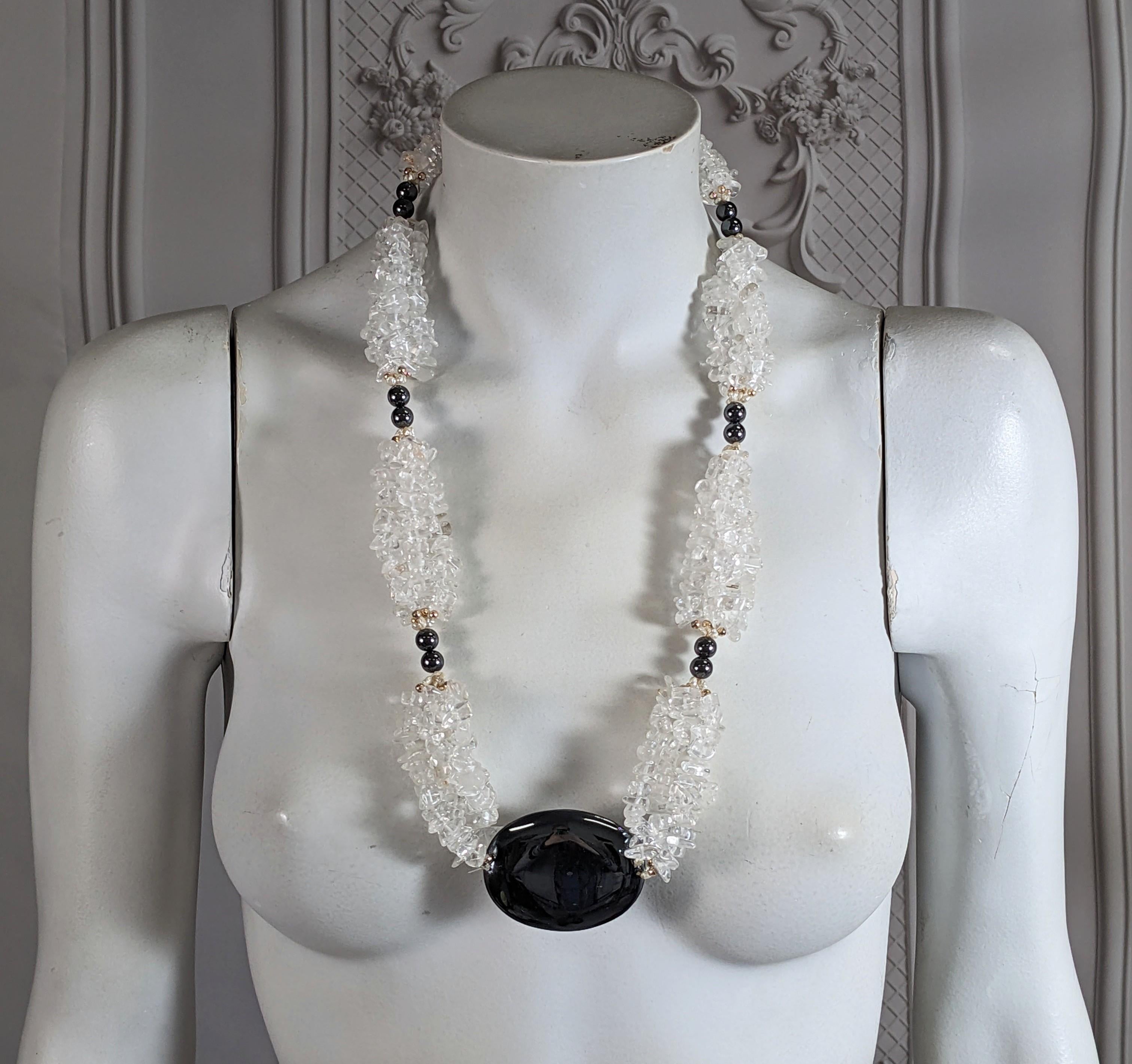 da uomo o donna Un sorprendente Sautoir in cristallo di rocca ed ematite in vendita