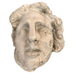 Antique Striking Romantic Large Plaster Wall Sculpture of Apollo