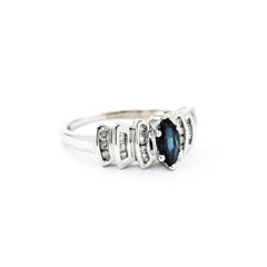 Striking Sapphire & Diamond Ring in 10k White Gold