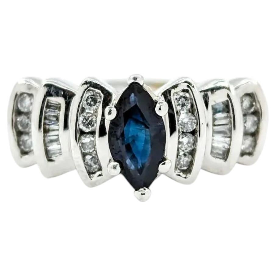 Striking Sapphire & Diamond Ring in 10k White Gold