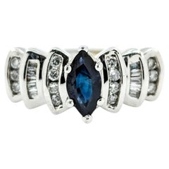 Striking Sapphire & Diamond Ring in 10k White Gold