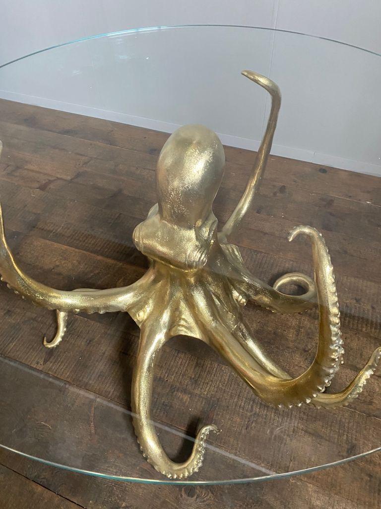 Moderne Remarquable table centrale ou de salle à manger sculpturale en bronze doré représentant une pieuvre en vente