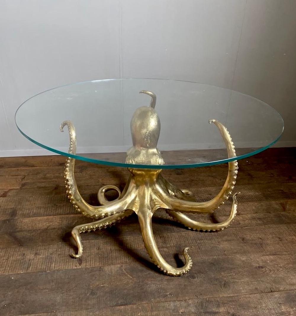 Moderne Table de salle à manger ou de centre en bronze doré avec pieuvre sculpturale en vente