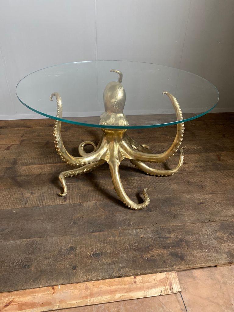 Remarquable table centrale ou de salle à manger sculpturale en bronze doré représentant une pieuvre Excellent état - En vente à Rome, IT