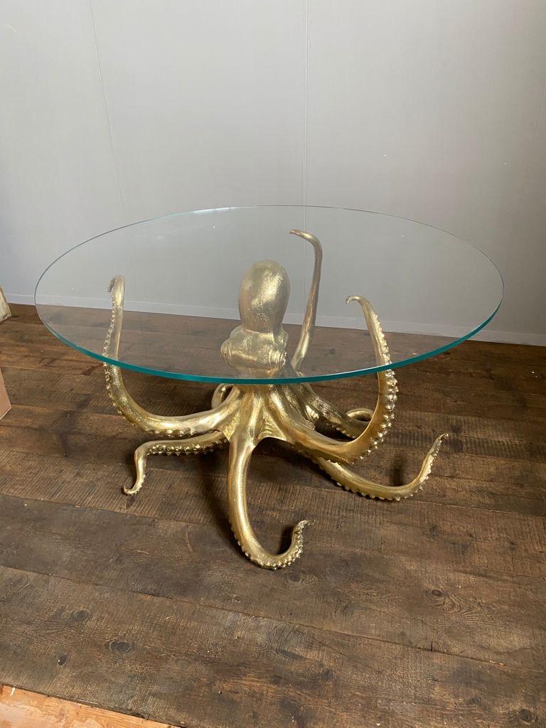 XXIe siècle et contemporain Remarquable table centrale ou de salle à manger sculpturale en bronze doré représentant une pieuvre en vente