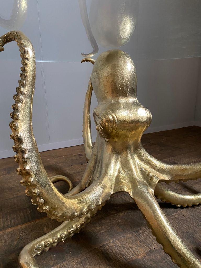 Table de salle à manger ou de centre en bronze doré avec pieuvre sculpturale en vente 1