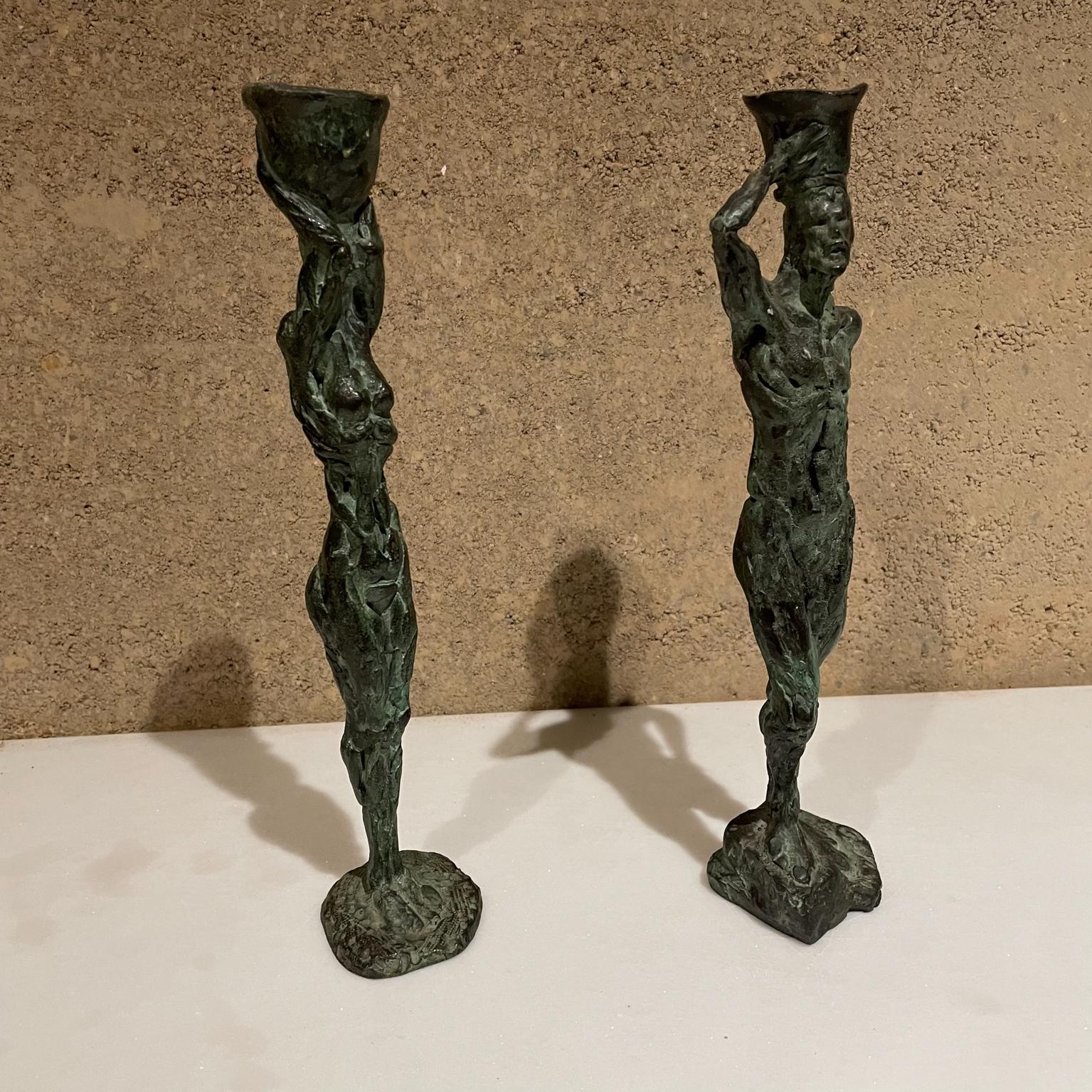 1960s A. Moreno Sculpture Bronze Figure Candleholders in Style of Giacometti 3