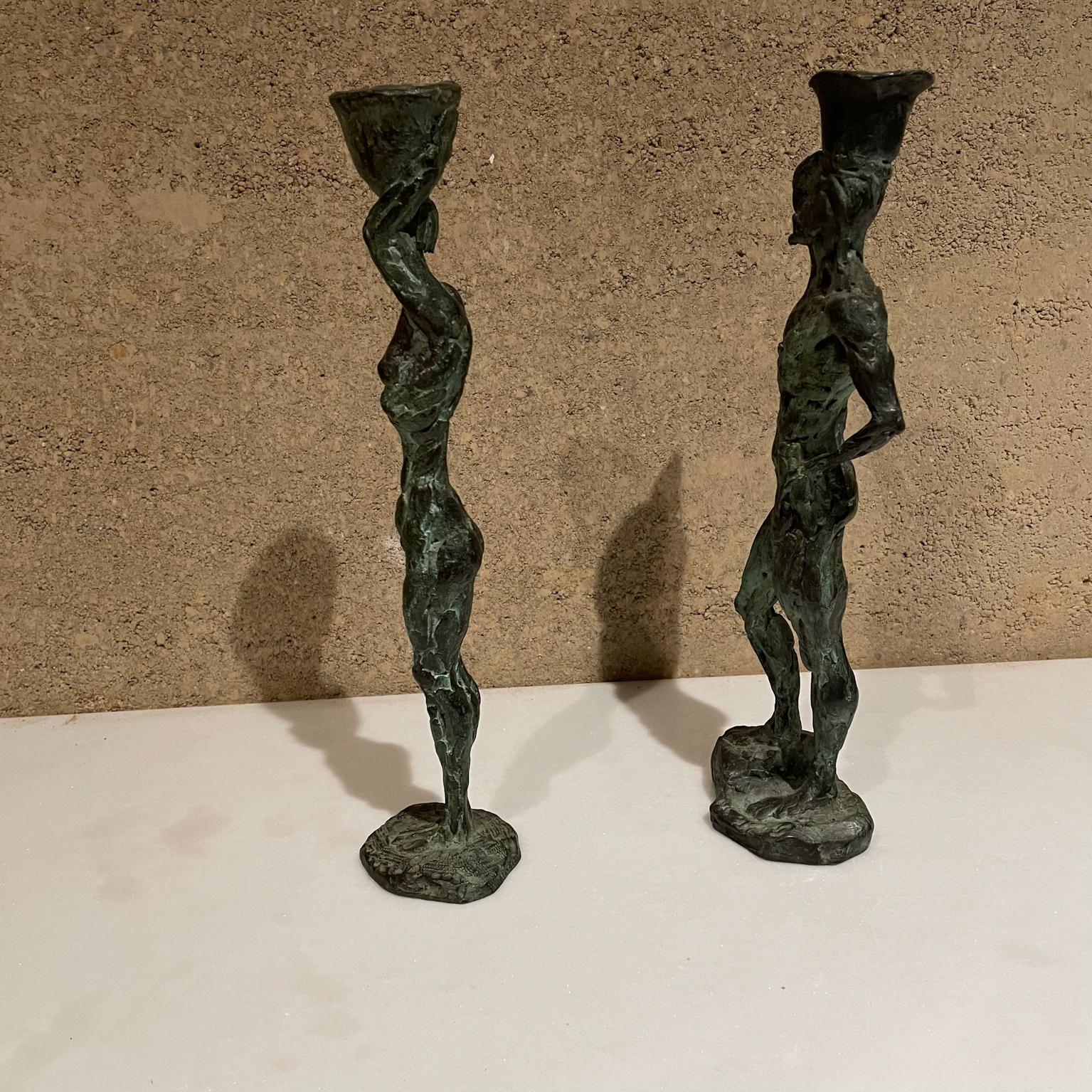 Mid-20th Century 1960s A. Moreno Sculpture Bronze Figure Candleholders in Style of Giacometti