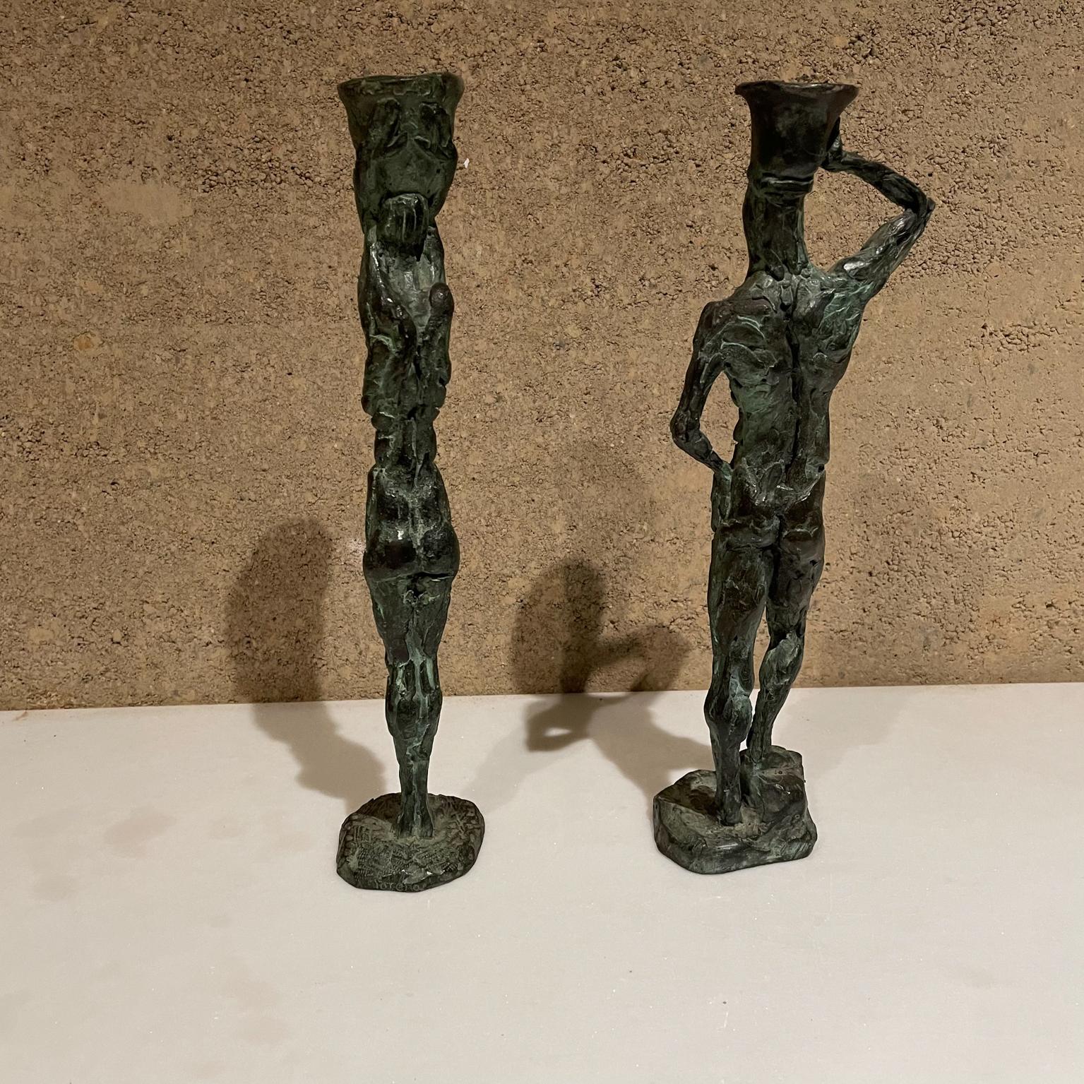 1960s A. Moreno Sculpture Bronze Figure Candleholders in Style of Giacometti 1