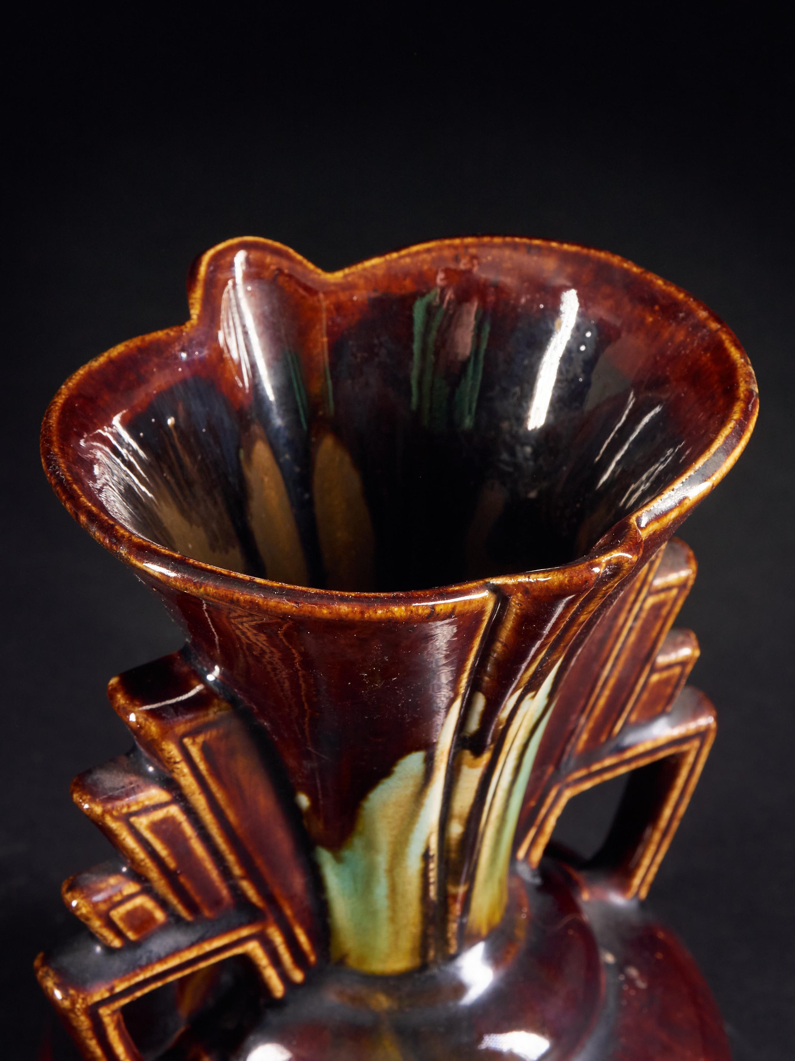 Striking Set of 4 Art Deco Drip Faiencerie Belgian Vases In Good Condition In Leuven , BE