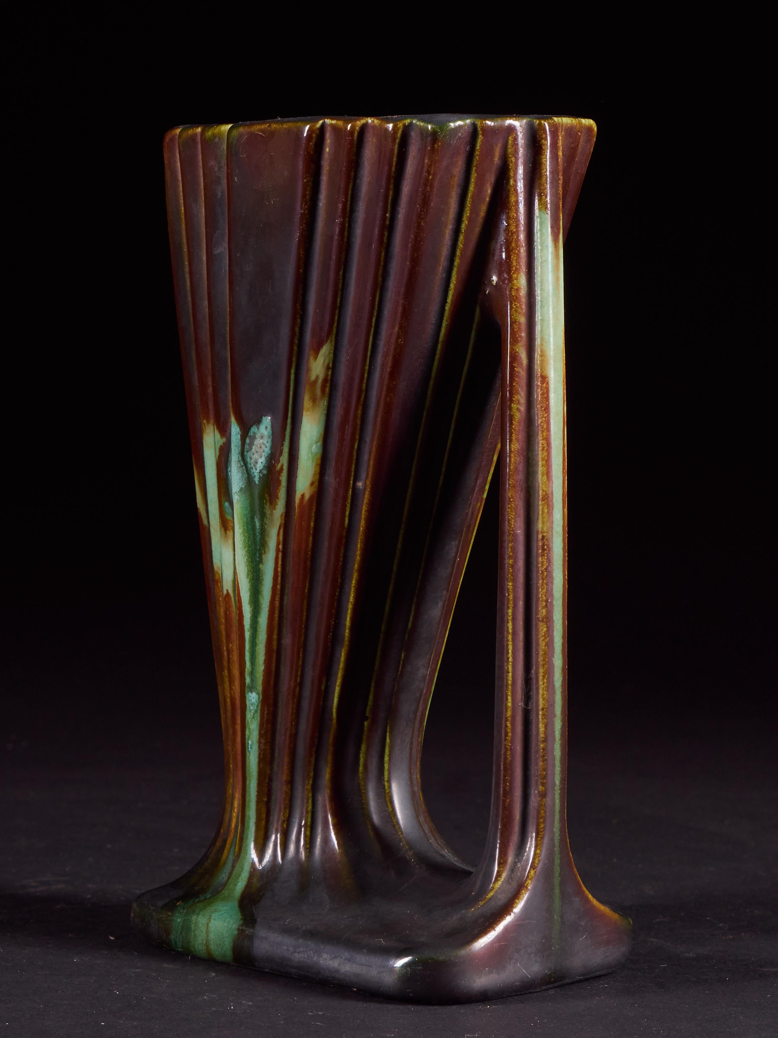 Striking Set of 4 Art Deco Drip Faiencerie Belgian Vases 3