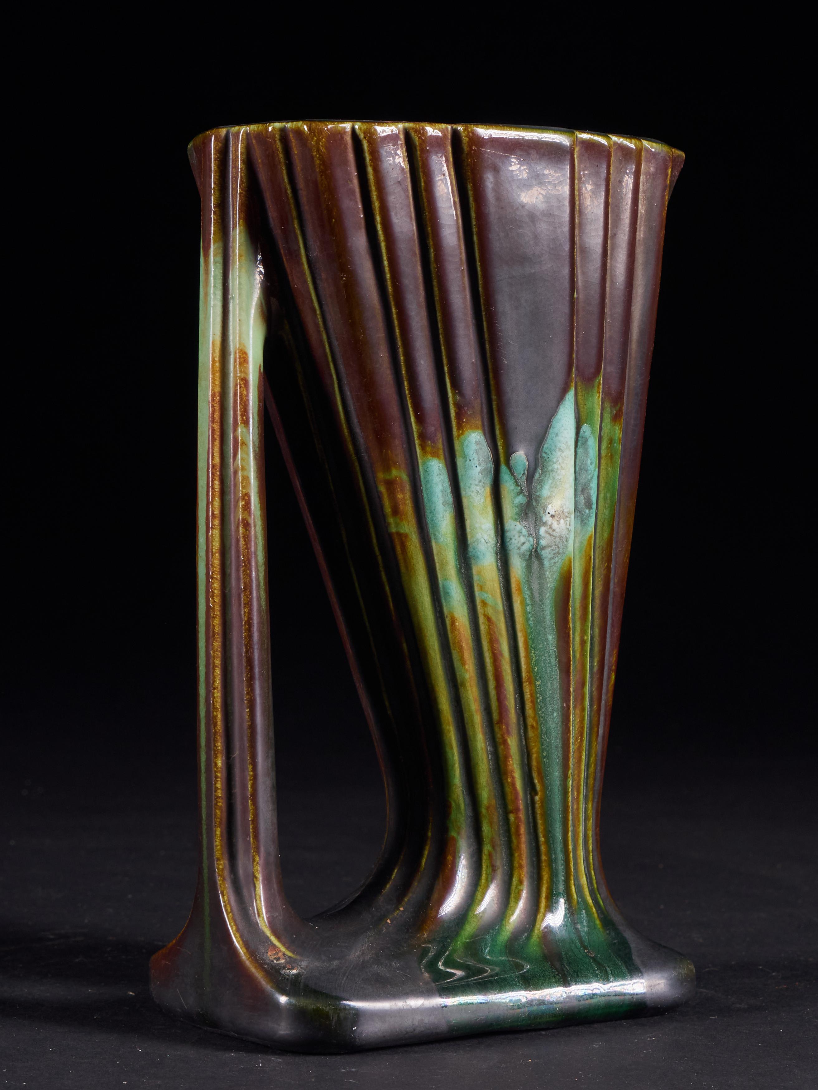 Striking Set of 4 Art Deco Drip Faiencerie Belgian Vases 4