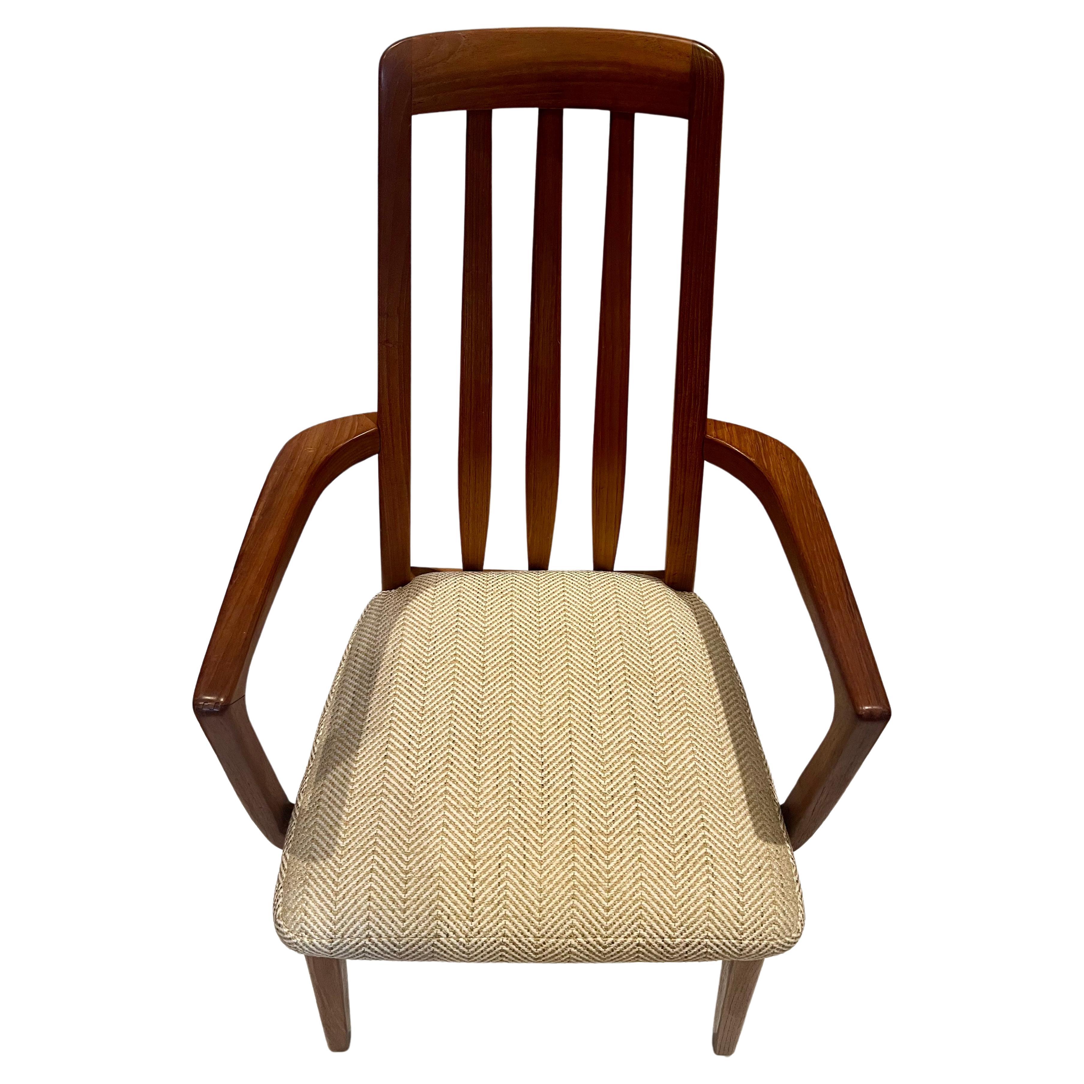 Beautiful set of 6 Solid teak armchairs , freshly recovered in new cream wool fabric with a chevron pattern , solid and sturdy in excellent condition, oiled and checked each chair gorgeous set hard to find by Benny Linden .