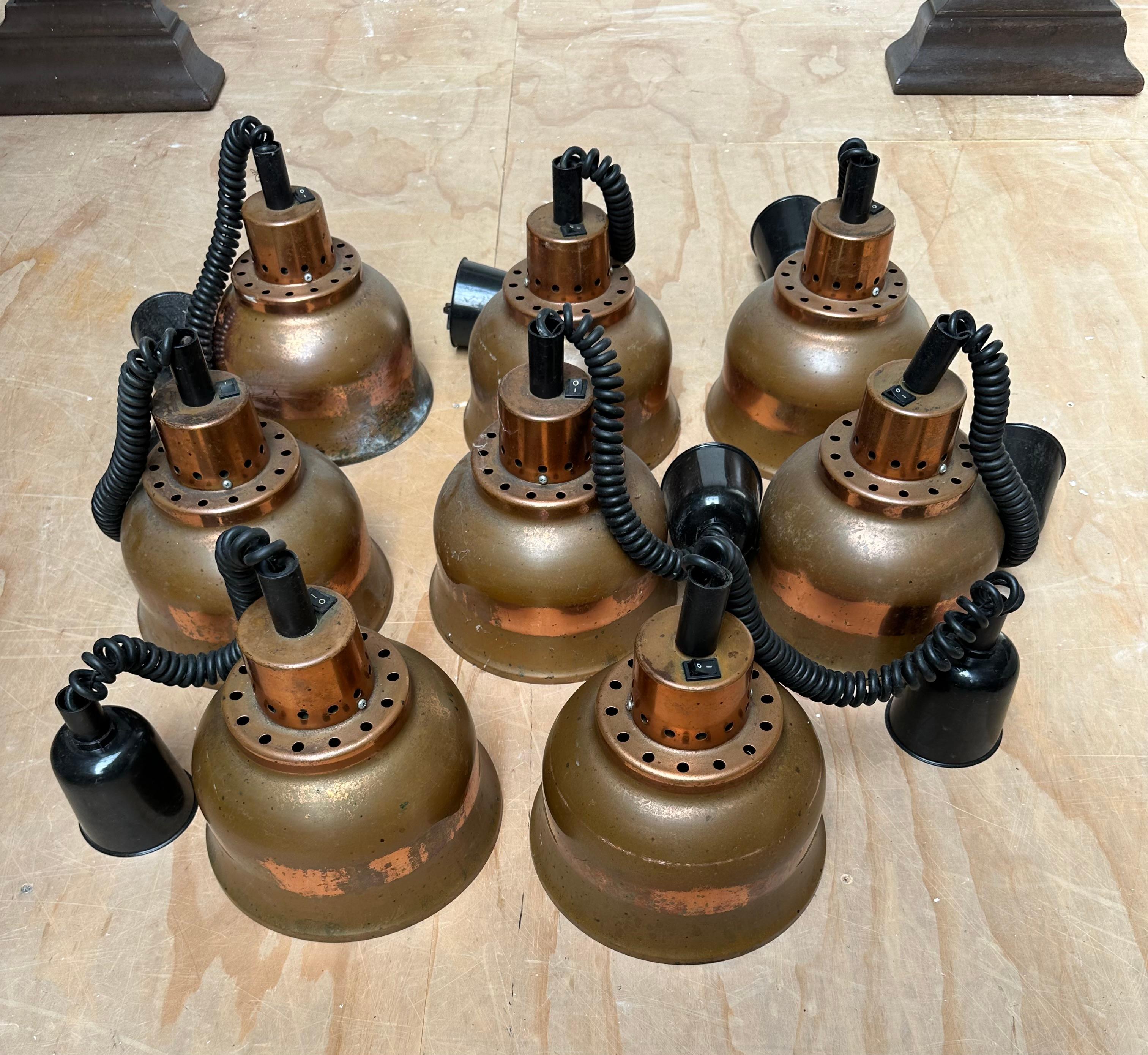 Auffälliges Set aus 8 Kupfer-Hängeleuchten im Vintage-Stil der 1960er Jahre, verstellbar & ikonisches Design im Angebot 10