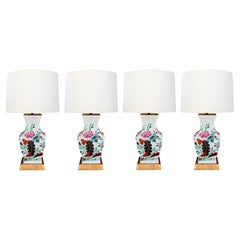 Striking Set of Four Portuguese Imari Style Vases Now Mounted as Lamps