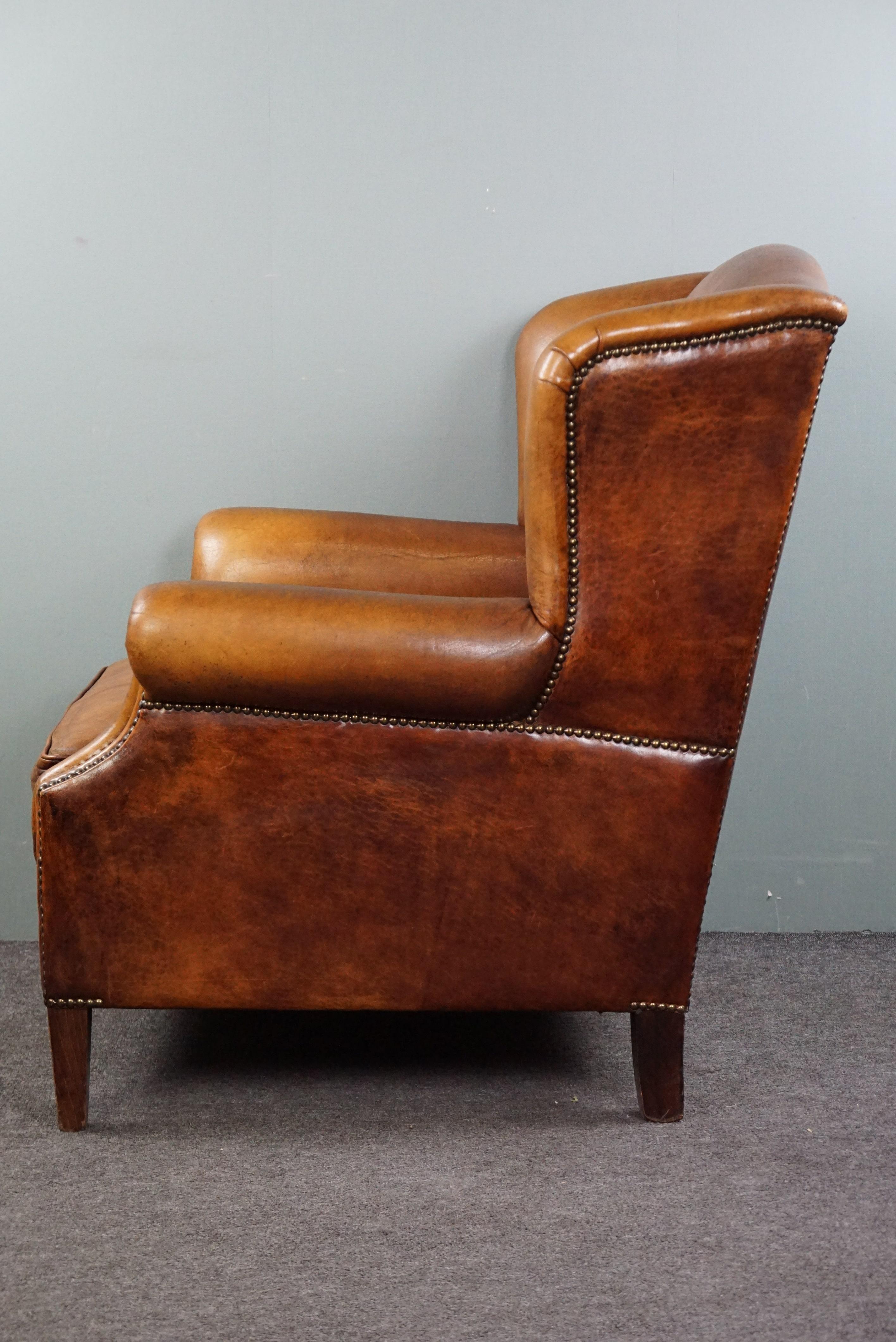 Leather Striking sheep leather wing chair For Sale