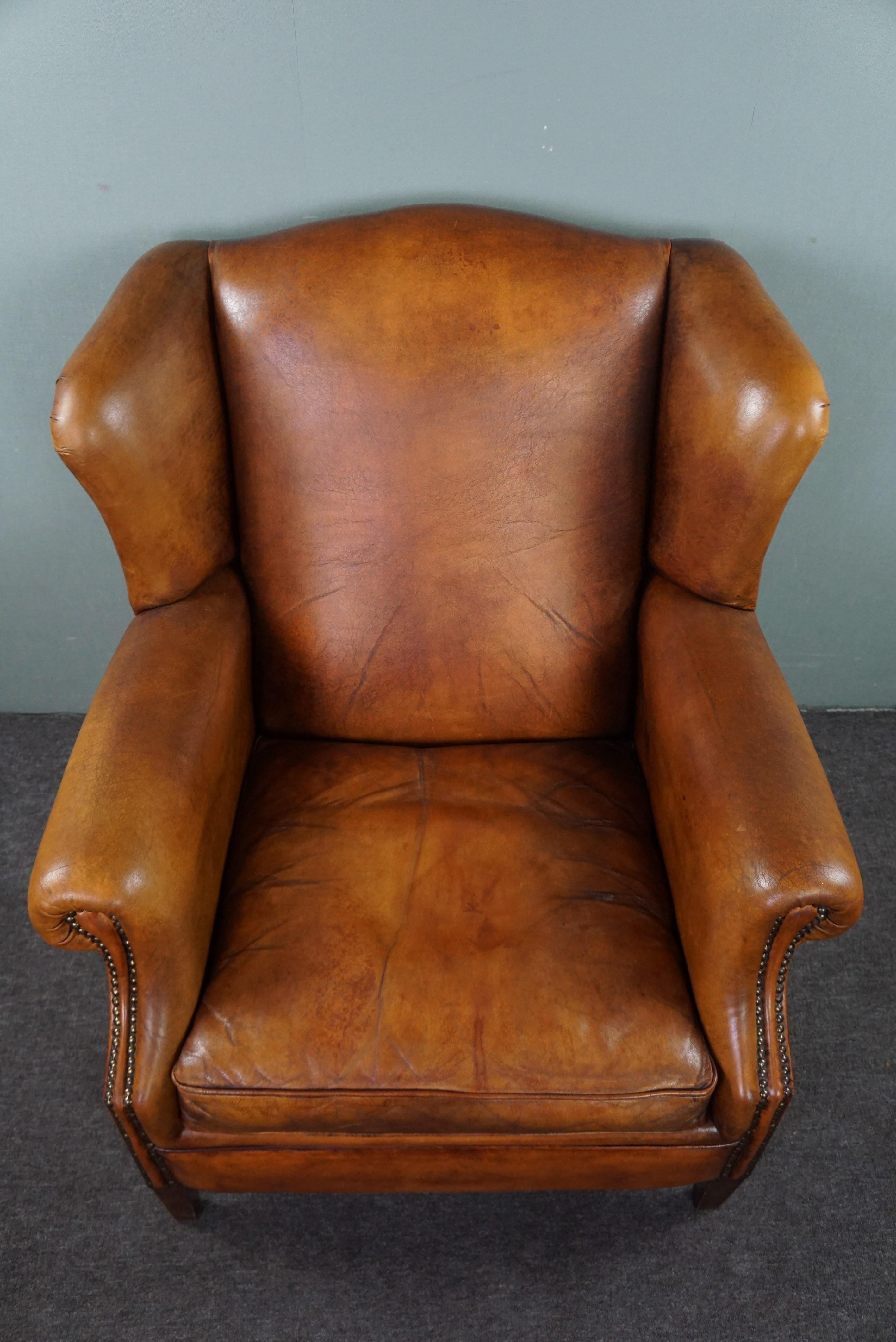 Striking sheep leather wing chair For Sale 1
