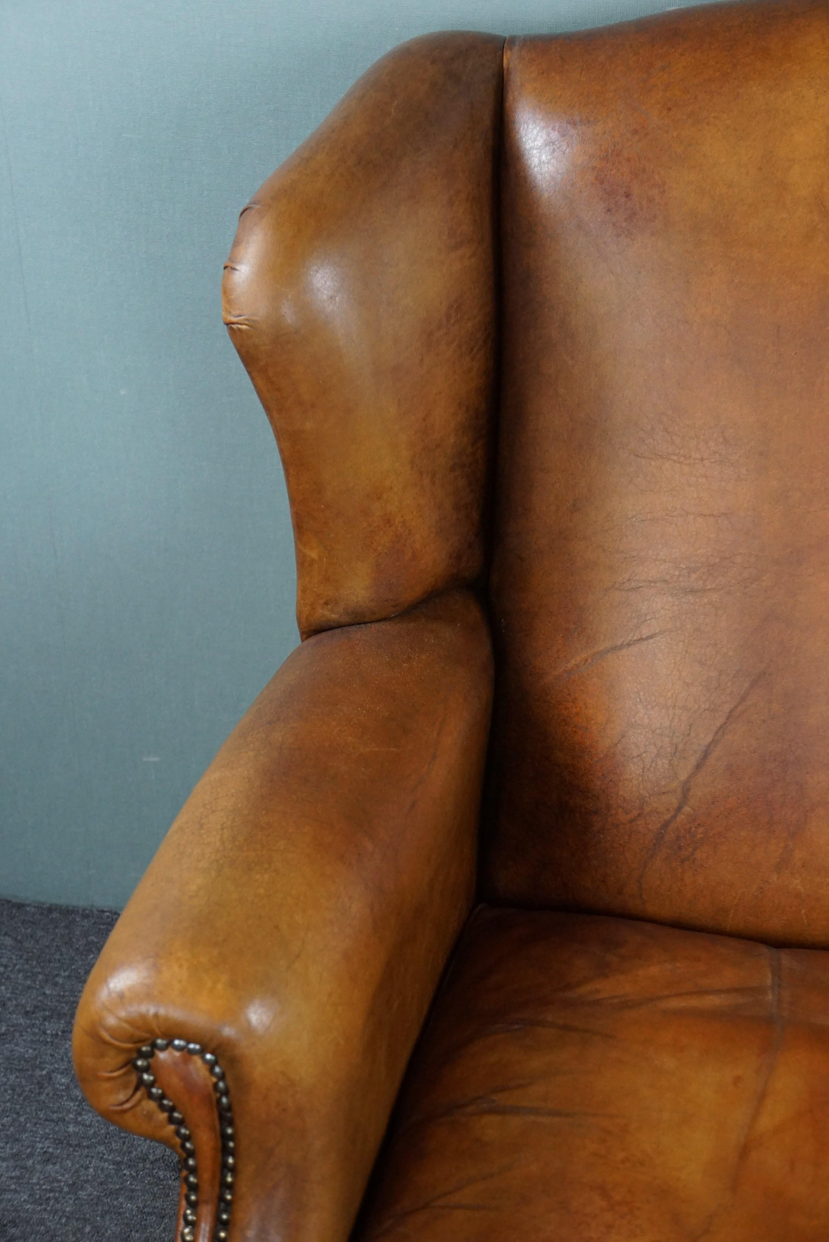 Striking sheep leather wing chair For Sale 2