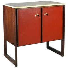 Striking Sideboard by Jens Risom in Rosewood Walnut and Travertine Marble