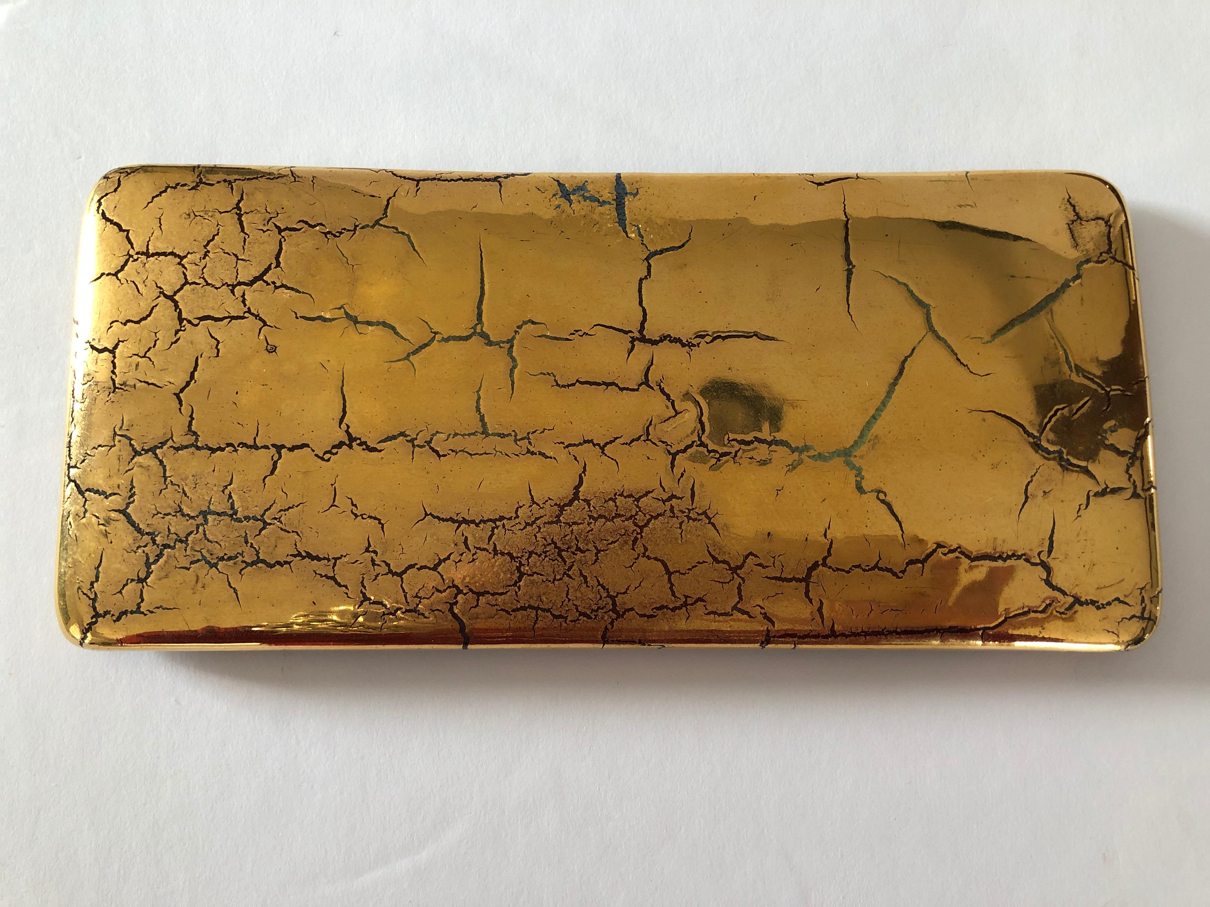 Mid-20th Century Striking Signed Bitossi Italian Box in Crackled Gold Glaze