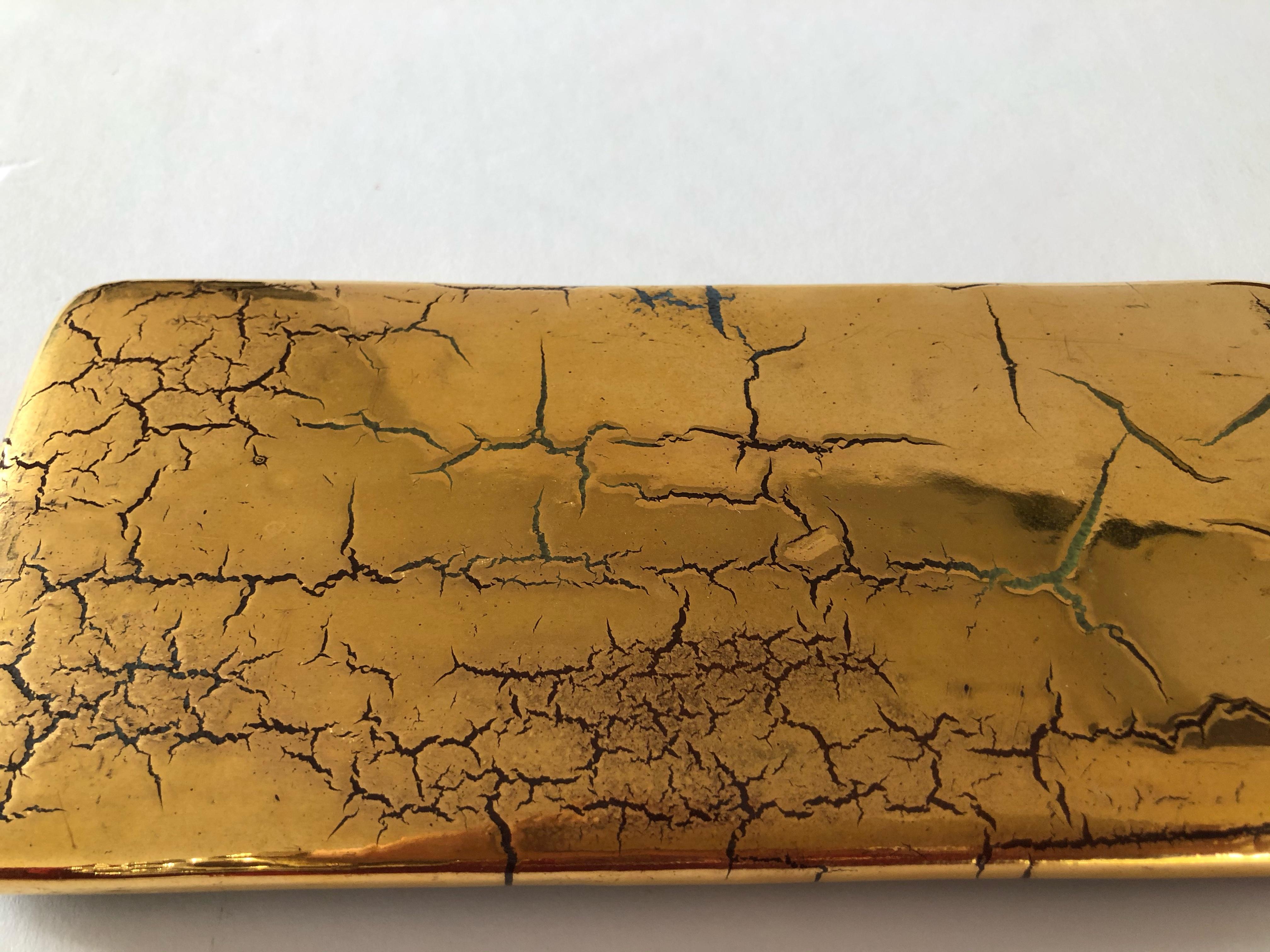 Striking Signed Bitossi Italian Box in Crackled Gold Glaze 1