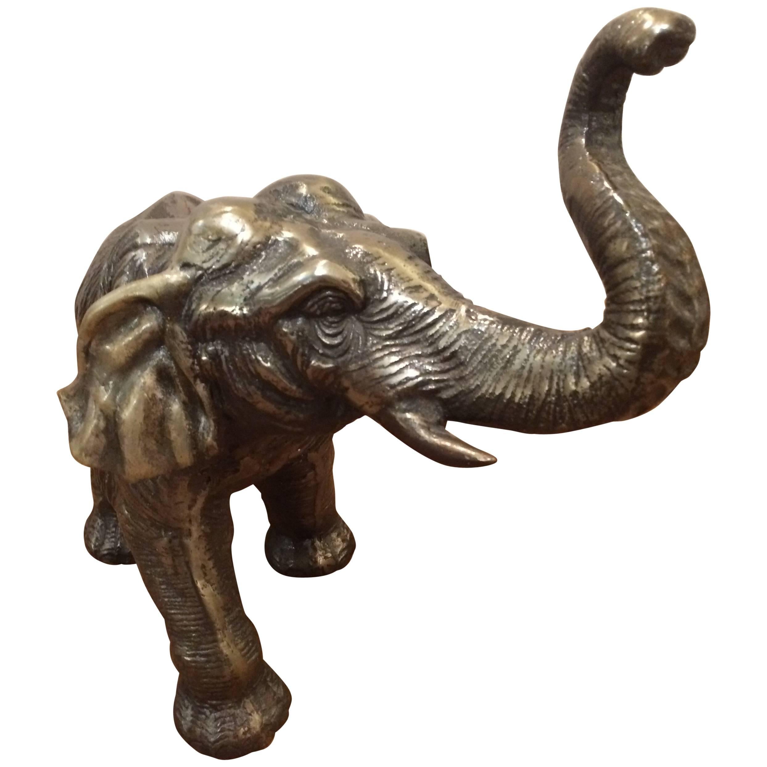 Striking Silver Metal Elephant Sculpture