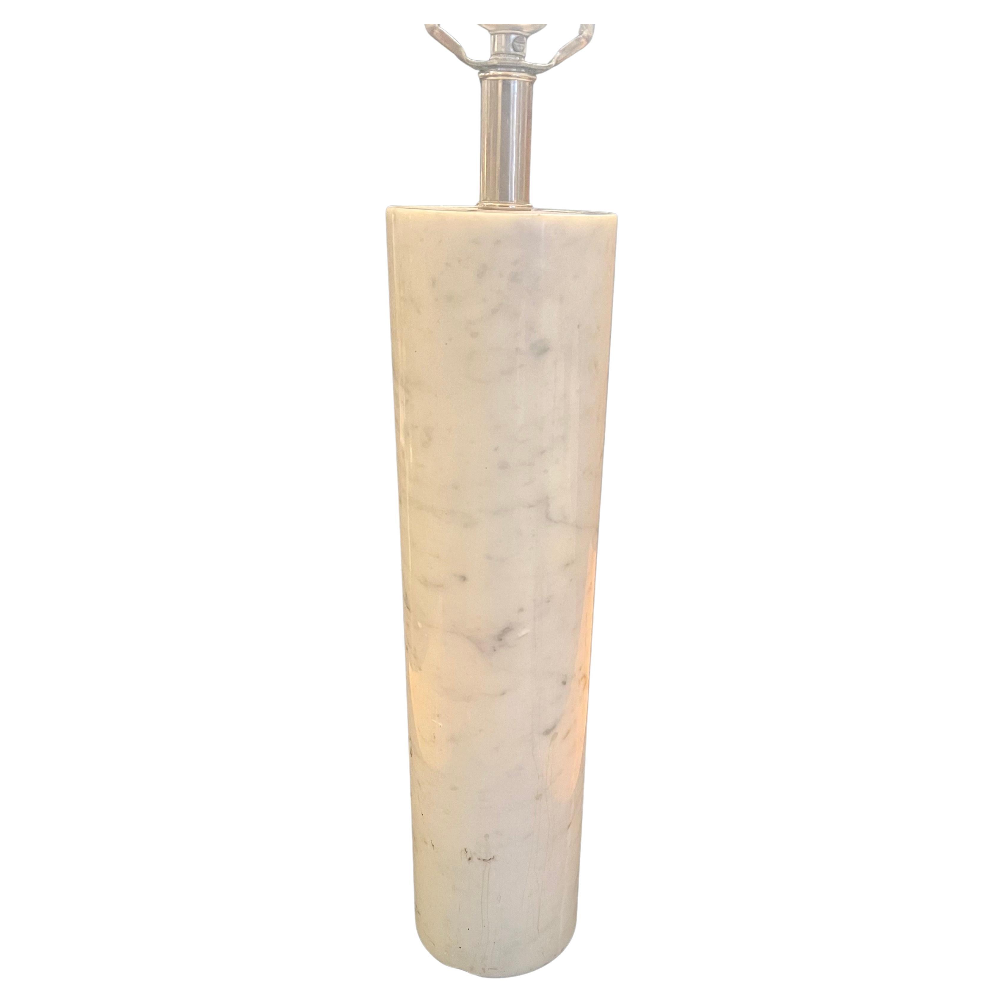 Striking Solid Large Cylinder Italian Marble Postmodern Table Lamp In Good Condition For Sale In San Diego, CA