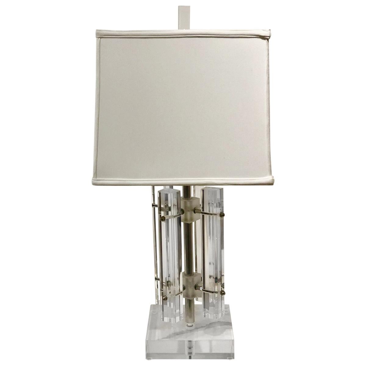 Striking Solid Lucite and Chrome Table Lamp