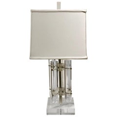 Vintage Striking Solid Lucite and Chrome Table Lamp