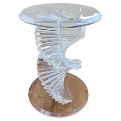 Striking Solid Thick Lucite Spiral Staircase Sculptural Table Dining Base