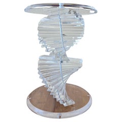 Striking Solid Thick Lucite Spiral Staircase Sculptural Table Dining Base