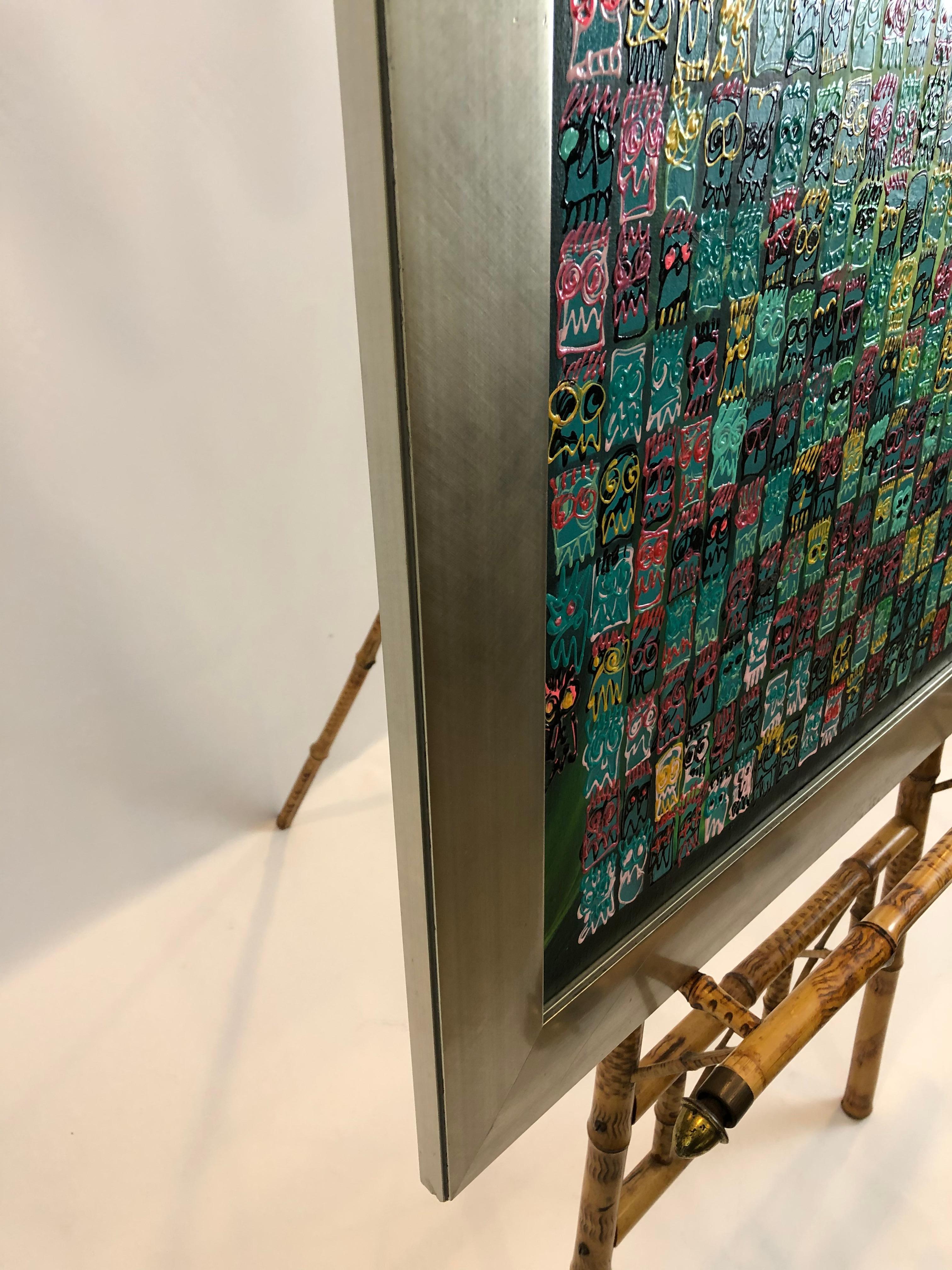 Llamativo cuadro abstracto moderno cuadrado en marco plateado Siglo XXI y contemporáneo en venta