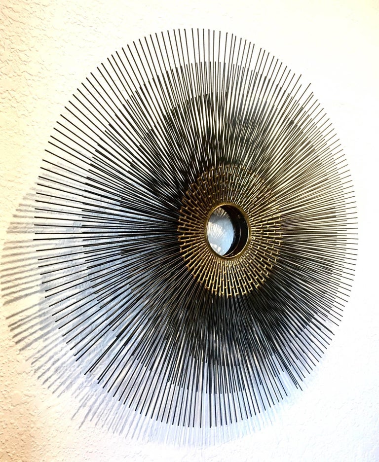Striking Sunburst Metal Wall Art Sculpture in the Style of Jere at 1stDibs