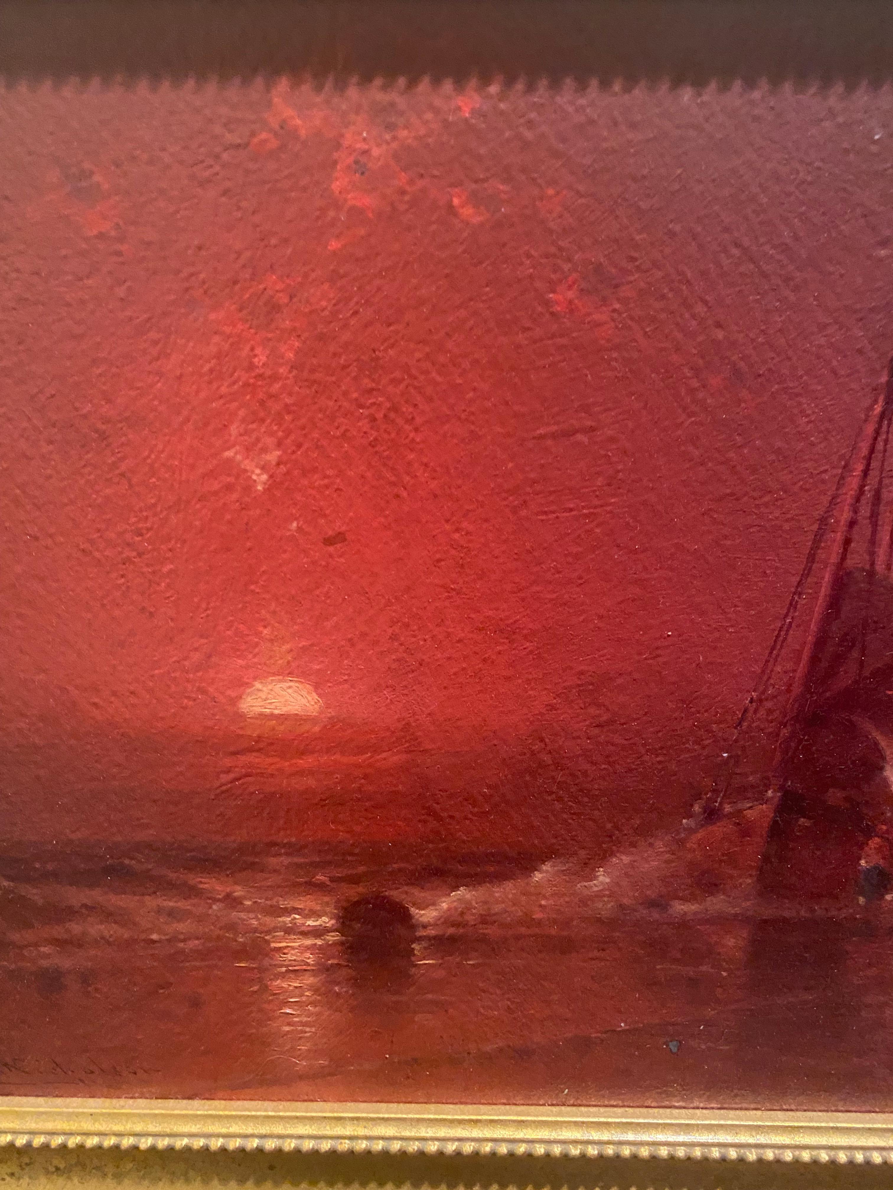 Striking Sunset Painting by Listed Artist George Washington Nicholson In Good Condition For Sale In Hopewell, NJ