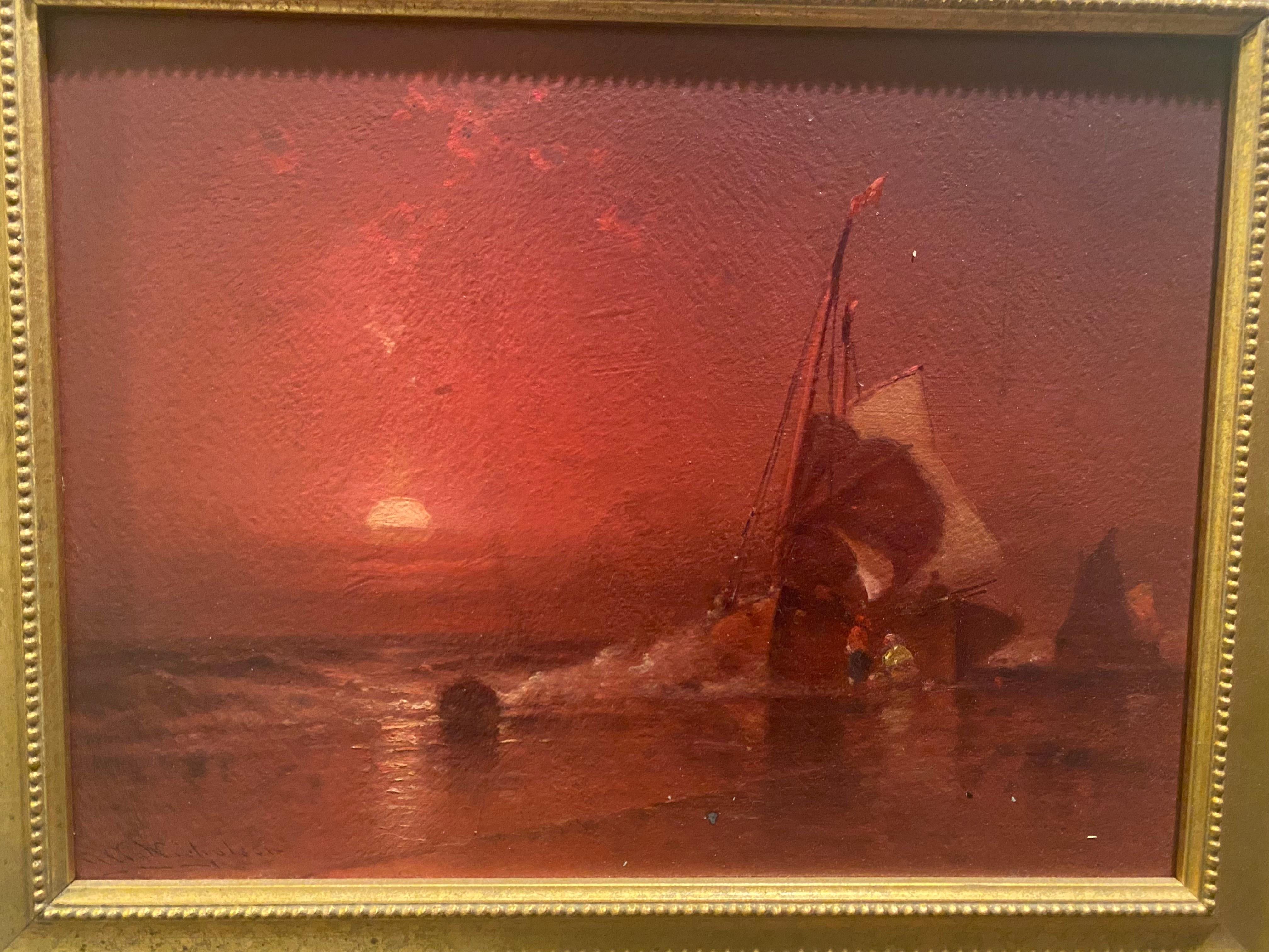 19th Century Striking Sunset Painting by Listed Artist George Washington Nicholson For Sale