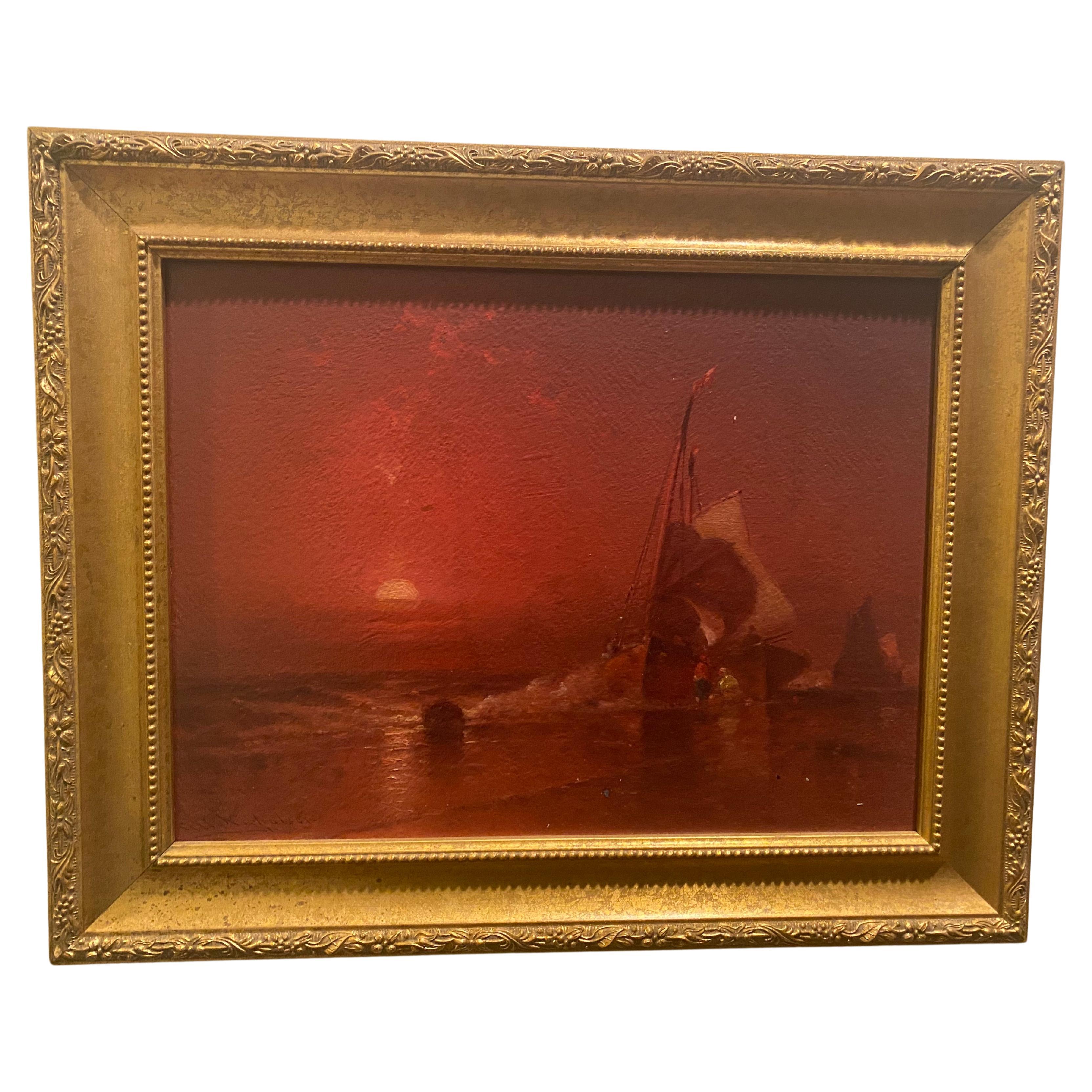 Striking Sunset Painting by Listed Artist George Washington Nicholson For Sale