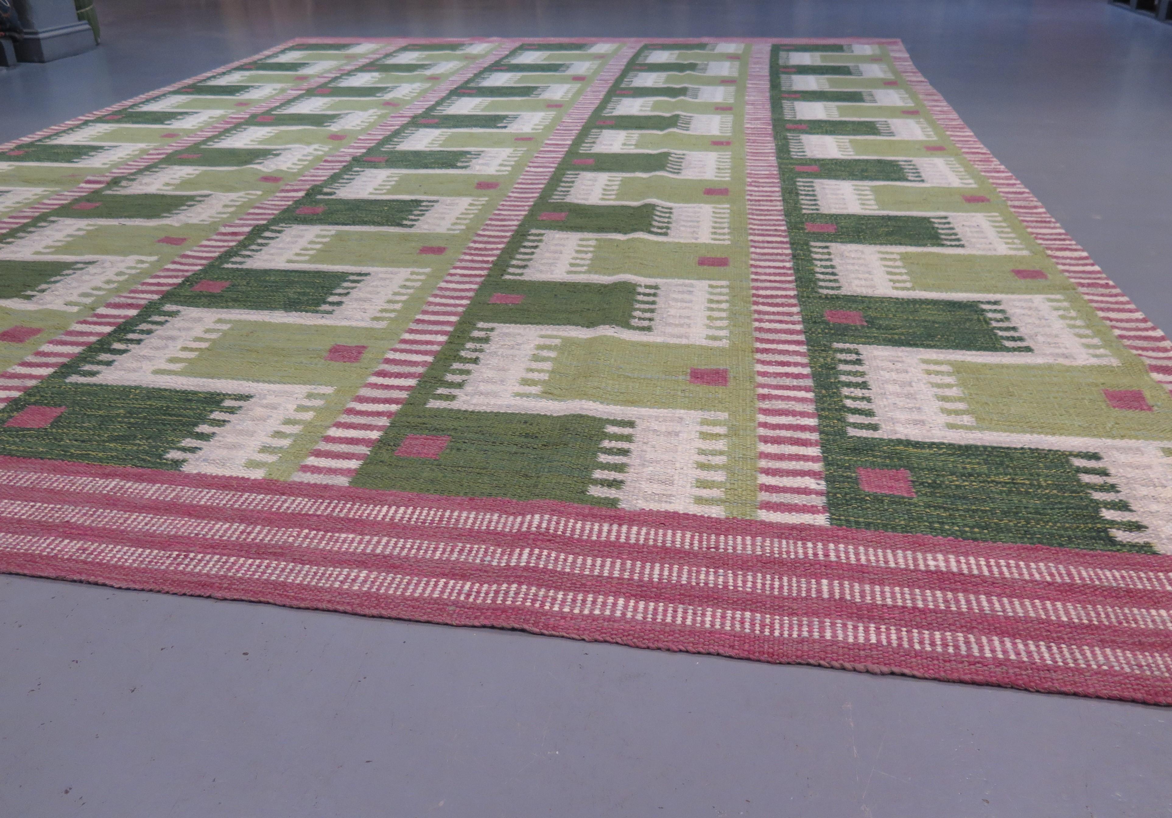 Hand-Knotted Striking Swedish Design Contemporary Flatweave Carpet For Sale